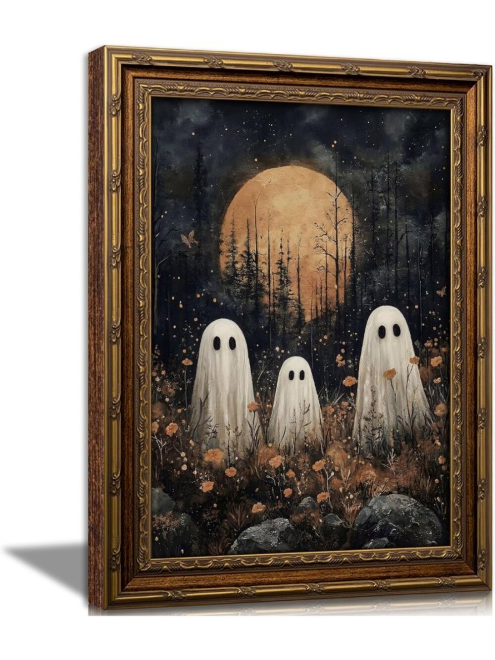 Gothic Vintage Gold Framed Ghost Wall Art | Spooky Forest Poster Decor